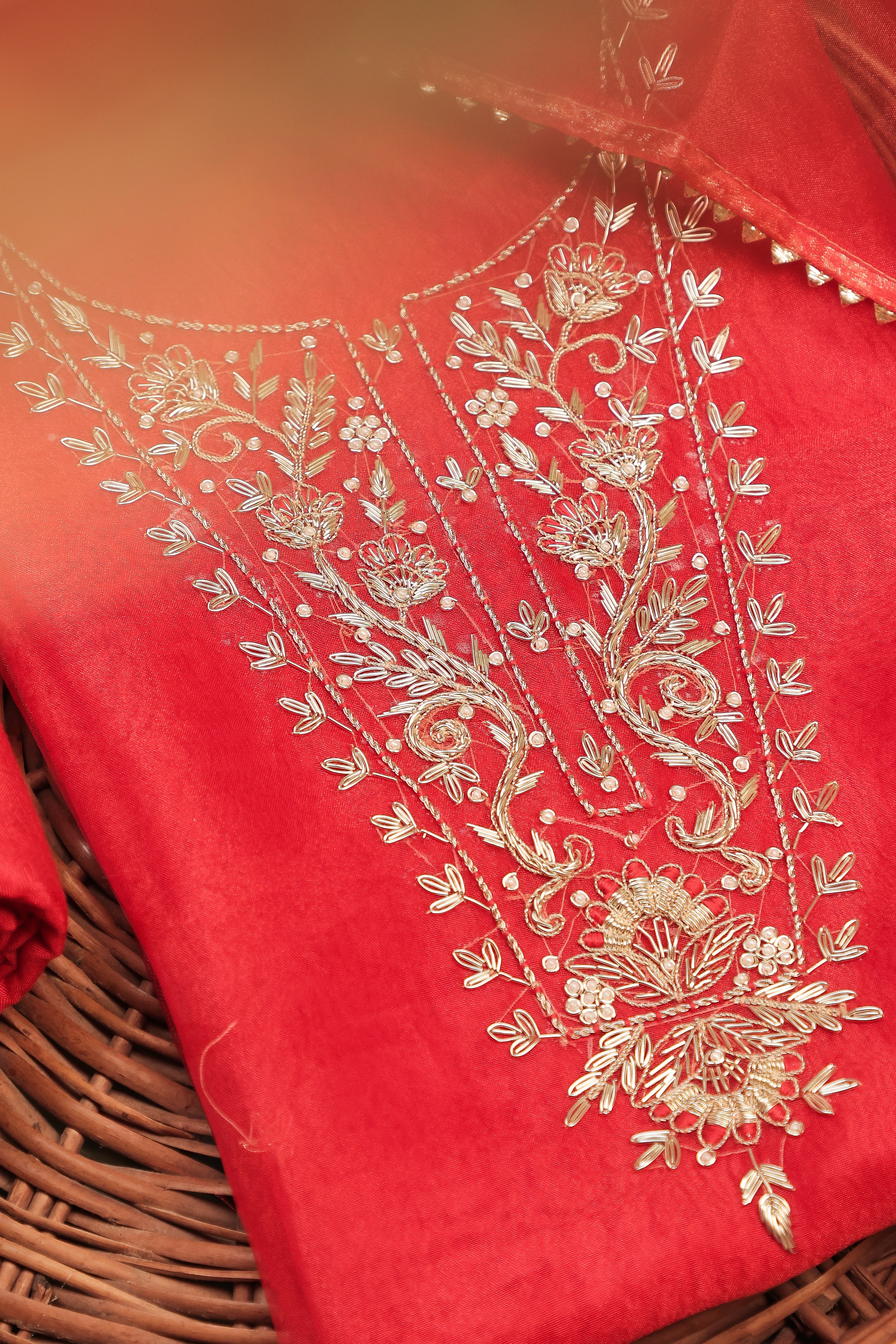 Crimson Red Unstitch Suit with Handcrafted Heavy Zardozi Work