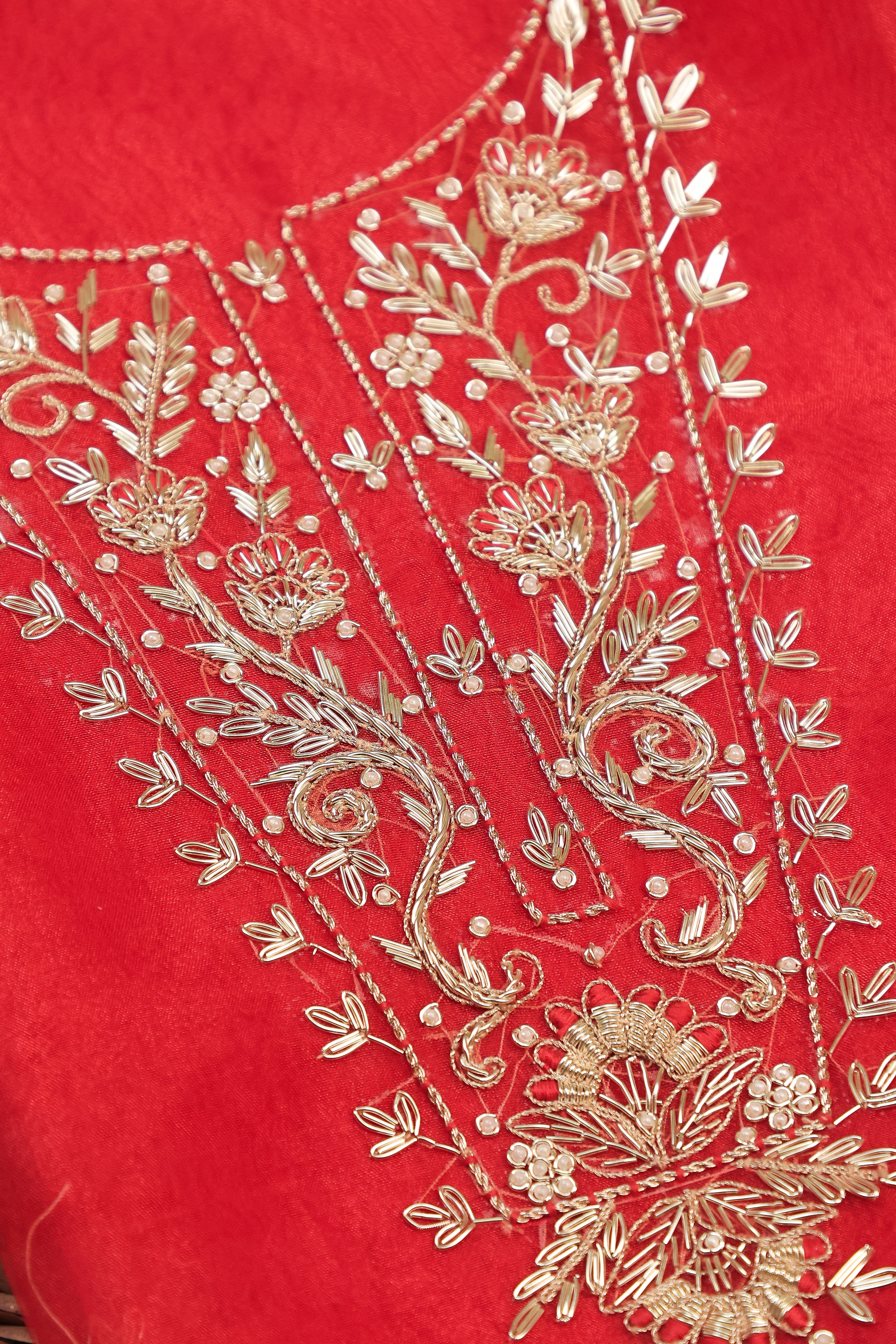 Crimson Red Unstitch Suit with Handcrafted Heavy Zardozi Work