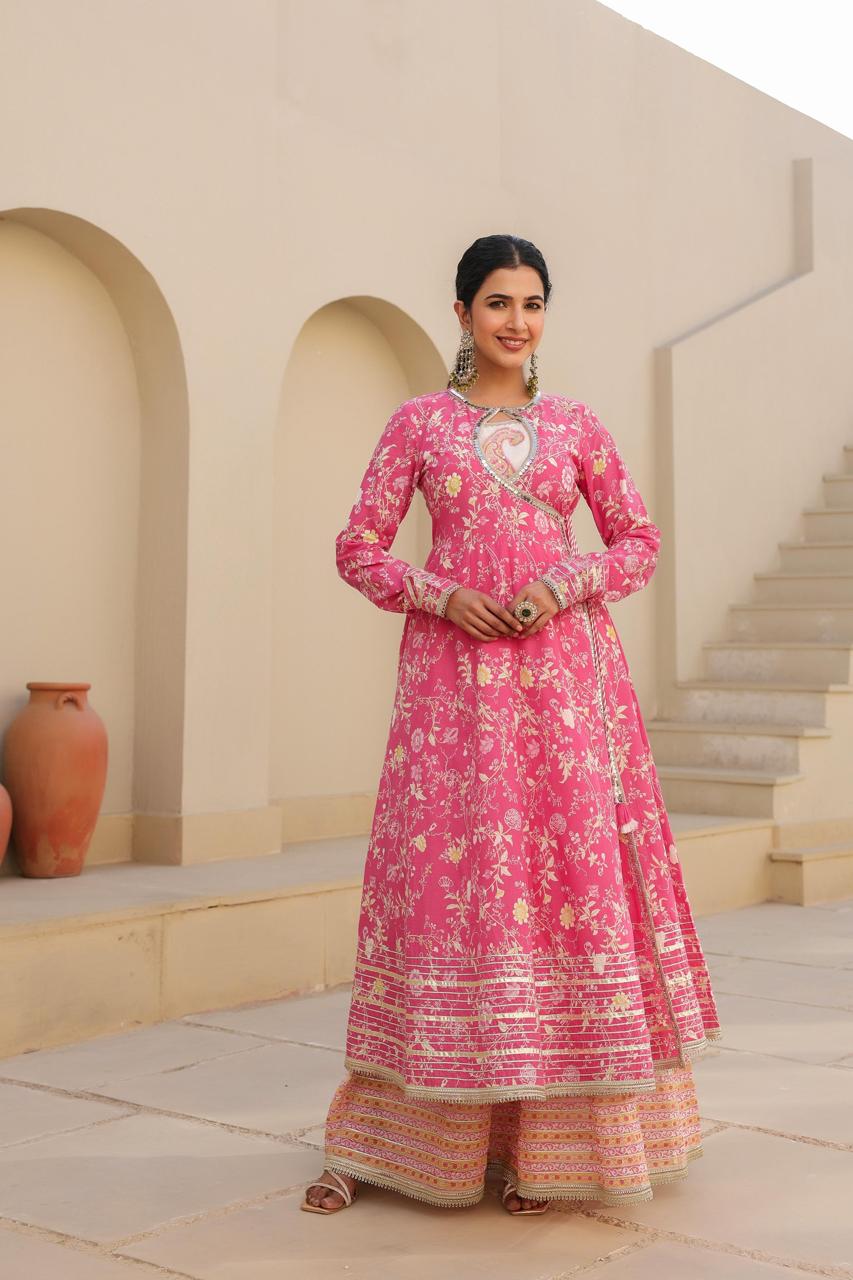 Blush Pink Gown with Embellished Jacket Set