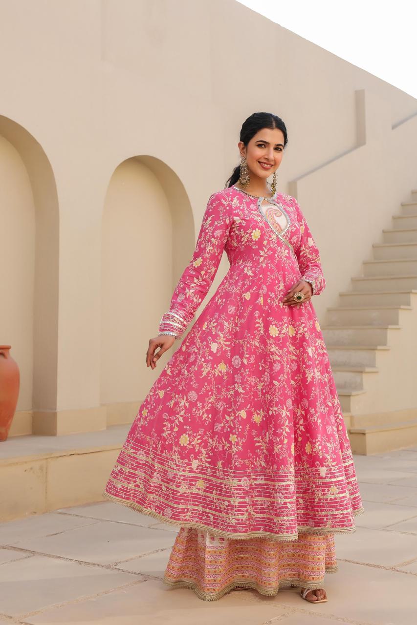 Blush Pink Gown with Embellished Jacket Set