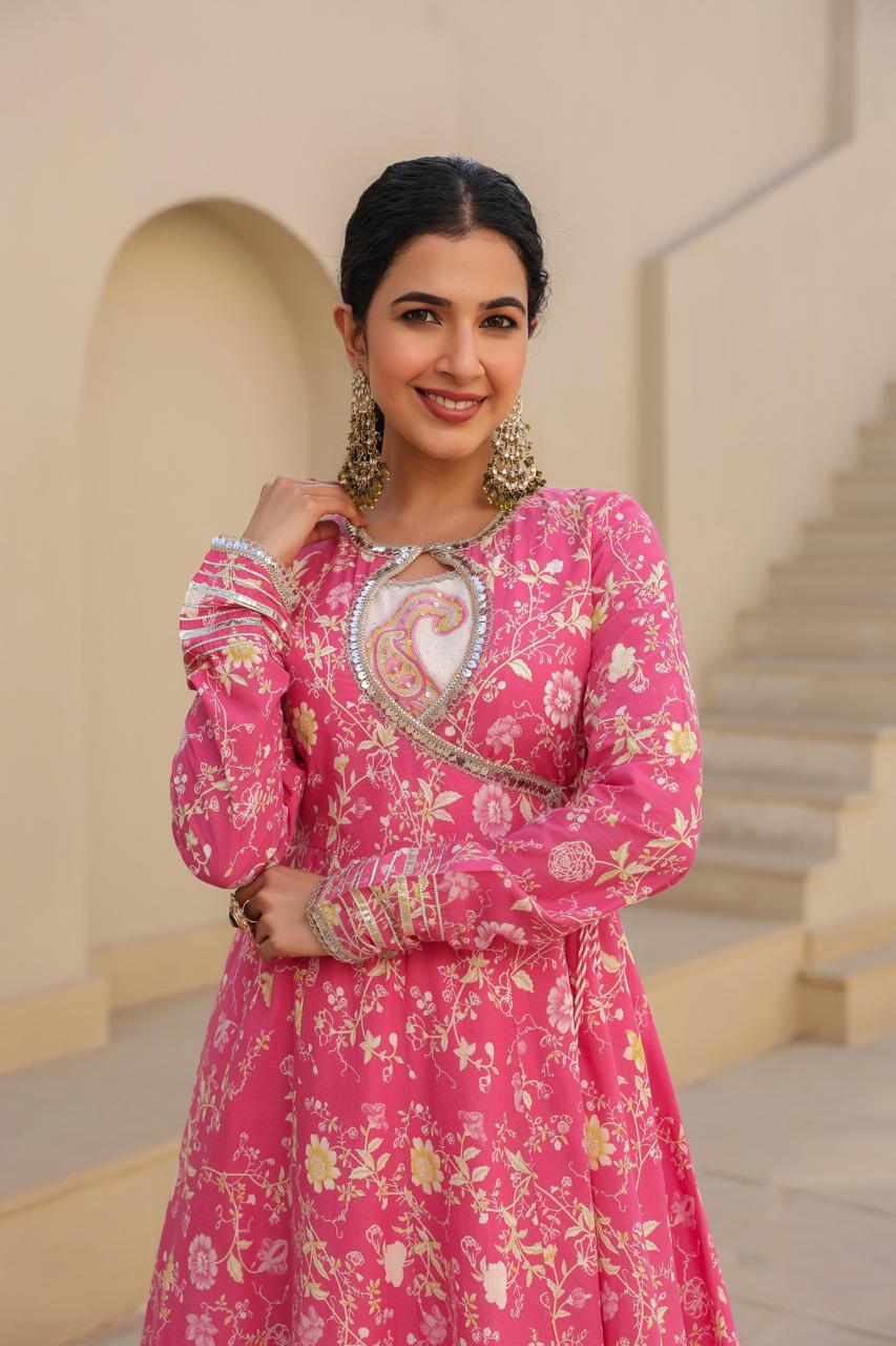 Blush Pink Gown with Embellished Jacket Set