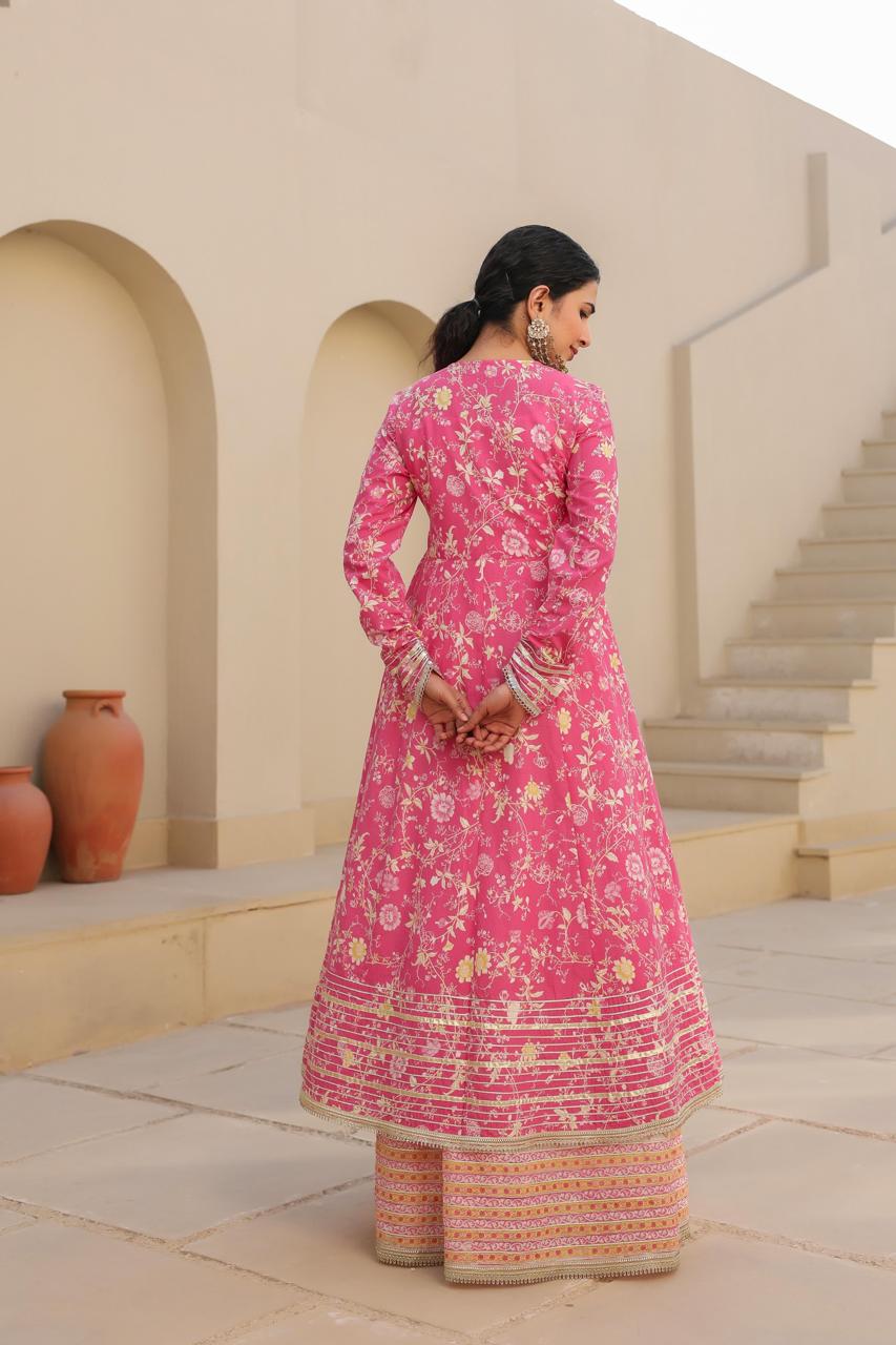 Blush Pink Gown with Embellished Jacket Set